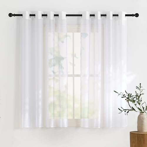 KGORGE Gardinen Kurz Fenster Stores Gardinen mit Ösen 2er Set H 137 x B 140 cm Transparent Weiß Küchenfenster Vorhang Badezimmer Fenster Durchsichtig Voile Vorhänge Weiss Sheer Curtains. von KGORGE