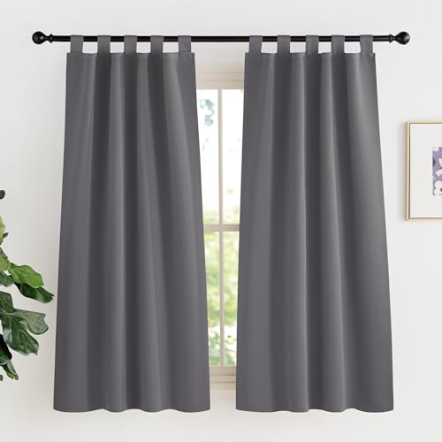 KGORGE Graue Gardinen 150 cm Hoch Kurze Verdunklungsvorhänge mit Schlaufen Schlaufenvorhang Blickdicht Kurz Schlaufenschal 2er Set Vorhänge Scheibengardinen Modern H 150 x B 90 cm Thermovorhang von KGORGE