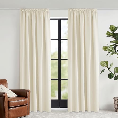 KGORGE Hitzeabweisende Vorhänge Wohnzimmer Gardinen mit Kräuselband 2er Set 240 x 140 cm(HxB) Verdunklungsvorhang für Schienensystem Thermovorhang Kräuselband, Hellbeige von KGORGE