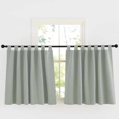 KGORGE Kinderzimmer Gardinen mit Schlaufen Scheibengardinen Blickdicht Kurze Vorhänge Küche Verdunklungsvorhänge Fenster Schlaufenschal 2er Set H 90 x B 140 cm, Salbeigrün von KGORGE