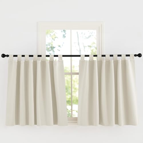 KGORGE Kinderzimmer Verdunklungsvorhänge Beige Schlaufenschal 2er Set Blickdicht Schlaufenvorhang Kurz Vorhänge Schlafzimmer Thermovorhang mit Schlaufen H 125 x B 140 cm, Hellbeige von KGORGE