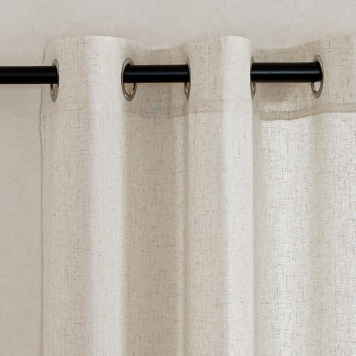 KGORGE Linen Curtains for Living Room Ösenschal 2er Set 220cm x 140cm(HxB) Boho Gardinen Wohnzimmer Leinen Vorhänge Halbtransparent Landhausstil Leinenoptik, Naturfarbe von KGORGE