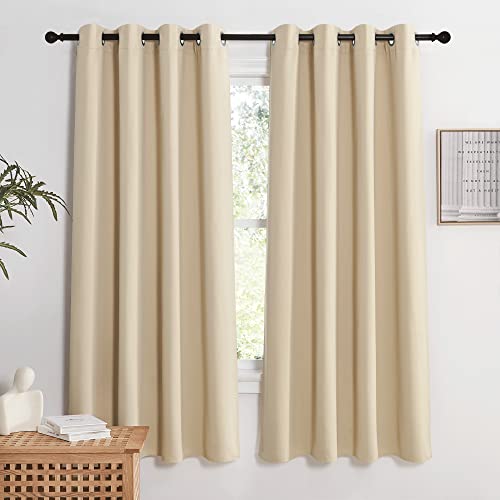 KGORGE Thermovorhang Hitzeschutz Ösenvorhang 2er Set Kurze Gardinen Wohnzimmer Vorhang Blickdicht 160 x 140 cm(HxB) Schlafzimmer und Vorhänge, Biscotti Beige von KGORGE
