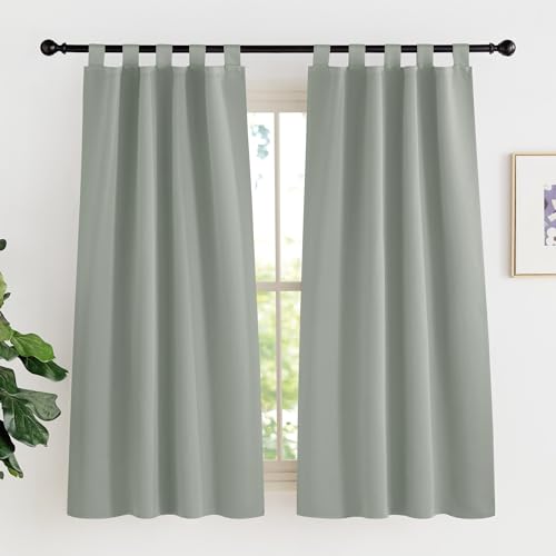 KGORGE Salbeigrün Vorhänge Kinderzimmer Kurze Gardinen 150 cm Hoch Schlaufenschal 2er Set Blickdicht Schlaufenvorhang Verdunklungsvorhänge mit Schlaufen Thermovorhang Schlafzimmer H 150 x B 90 cm von KGORGE
