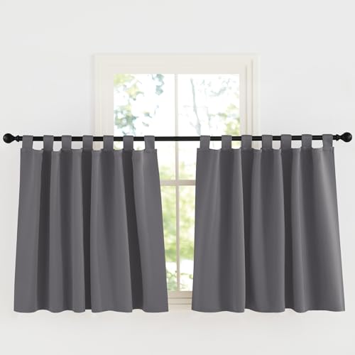 KGORGE Scheibengardinen 100 cm Hoch Schlaufenvorhang Blickdicht Kurz Schlaufenschal 2er Set Vorhänge Grau Fenstergardinen mit Schlaufen Verdunklungsvorhänge H 100 x B 140 cm, Grau von KGORGE