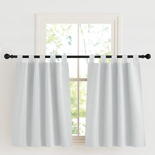 KGORGE Scheibengardinen Weiß Schlaufengardinen Kurz Schlaufenvorhang Blickdicht Verdunklungsvorhänge mit Schlaufen Vorhänge Schlafzimmer Modern 2er Set H 90 x B 90 cm, Grauweiß von KGORGE