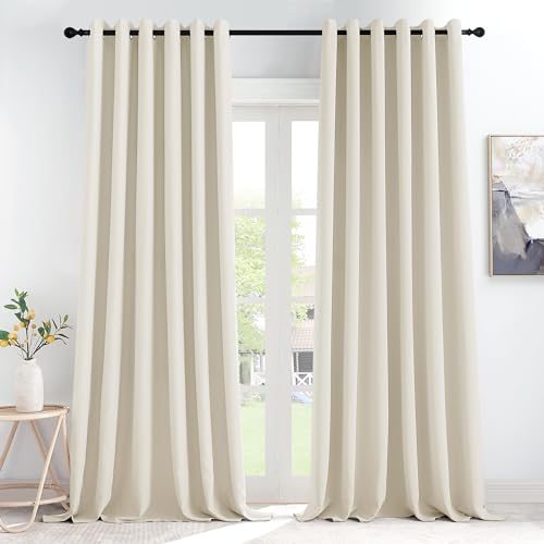 KGORGE Schlafzimmer Gardinen für Große Fenster Blickdichte Vorhänge Beige 2er Set 245 x 200 cm(HxB) Verdunklungsvorhänge Ösen Gardinen Blickdicht Hellbeige Thermovorhang Hitzeschutz von KGORGE