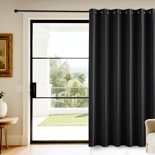 KGORGE Schwarze Gardinen Blickdicht Verdunkelungsvorhang Ösen Extra Breite Vorhänge 200cm Breit Gardinen Wohnzimmer Modern Türvorhang Kälteschutz Blackout Curtains, 1 Stück H 240 x B 200 cm von KGORGE