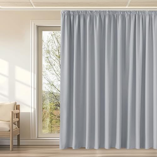 KGORGE Thermovorhang Hitzeschutz Kräuselband Verdunklungsvorhänge Thermo Gardinen 1er Set 240 x 300 cm(HxB) Extra Breite Vorhänge Blickdicht Wohnzimmer, Hellgrau von KGORGE