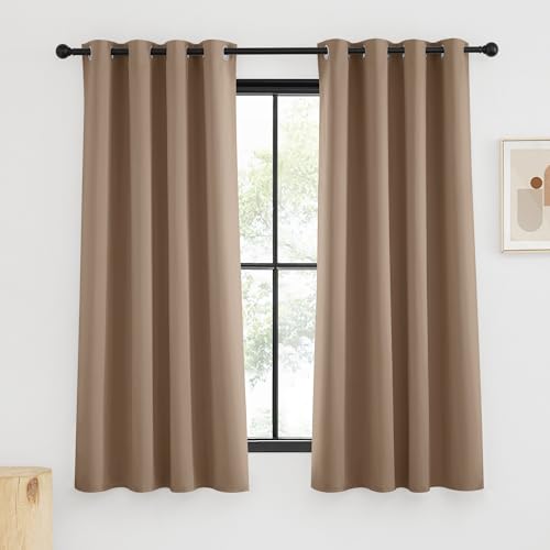 KGORGE Vorhänge Wärmeisolierend Thermovorhang mit Ösen Wohnzimmer Vorhänge Kurz Blickdicht 2er Set Blackout Curtains for Bedroom, 175 x 140 cm(HxB), Cappuccino von KGORGE