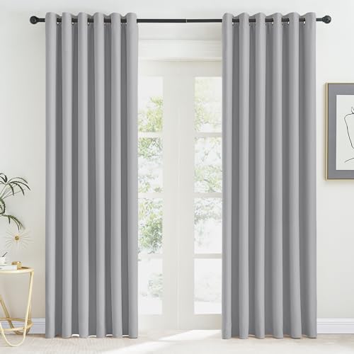 KGORGE Thermogardine Wärmeisolierend Verdunklungsvorhänge Ösen Gardienen 2-Set 220 x 200 cm(HxB) Grau Wohnzimmer Ösenvorhang Blickdicht, Hellgrau von KGORGE