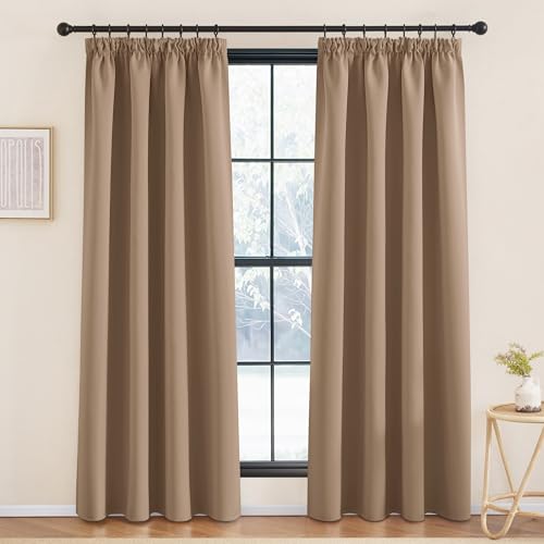 KGORGE Thermovorhang Hitzeschutz Kräuselband 2er Set 220 x 140 cm(HxB) Verdunkelnde Vorhänge Wohnzimmer Verdunkelungsvorhang Thermo Gardinen Blickdicht, Cappuccino von KGORGE