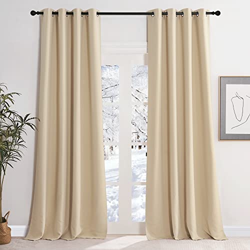 KGORGE Verdunklungsvorhänge Beige Ösenvorhang 2er Set 245 x 140 cm(HxB) Blackout Vorhang Wärmeisolierend Thermovorhang gegen Hitze Wohnzimmer Gardinen und Vorhänge, Biscotti Beige von KGORGE