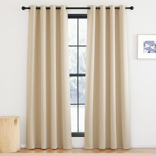 KGORGE Thermo Vorhänge gegen Hitze Wohnzimmer Gardinen Beige Blickdicht Ösenvorhang 2er Set 220 x 140 cm(HxB) Wärmeisolierender Vorhang Verdunkelung, Biscotti Beige von KGORGE