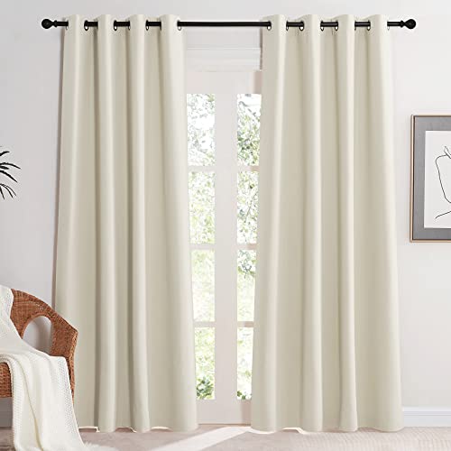 KGORGE Thermovorhang Beige Haustür Blickdichte Gardinen Wohnzimmer Modern Vorhang 200cm Lang Verdunklungsvorhänge Ösenvorhang 2er Set 200 x 140 cm(HxB), Hellbeige von KGORGE