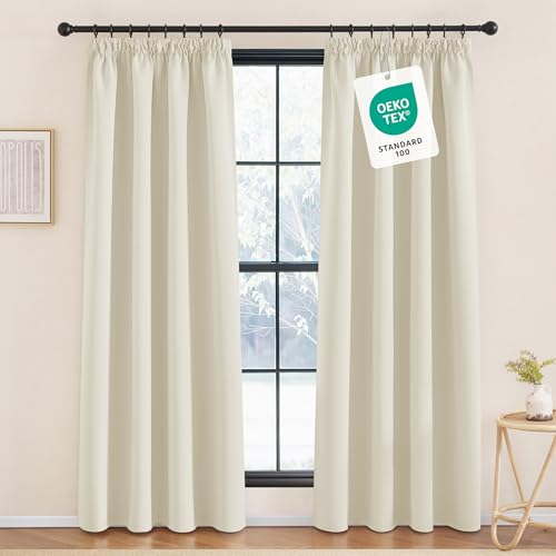 KGORGE Thermovorhang Hitzeschutz Kräuselband Gardinen Thermo Wohnzimmer 2er Set 260 x 140 cm(HxB) Verdunklungsvorhänge Beige Verdunkelung Kräuselband, Hellbeige von KGORGE