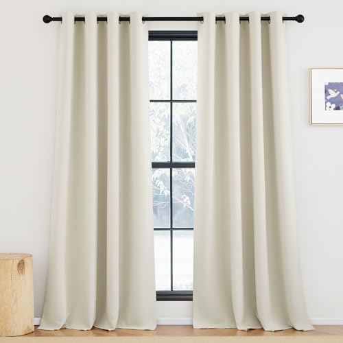 KGORGE Verdunklungsvorhänge Beige Gardinen Blickdicht 2er Set 245 x 140 cm(HxB) Wärmeisolierende Vorhänge mit Ösen Thermogardine Hitzeschutz Black Out Curtains for Living Room, Hellbeige von KGORGE