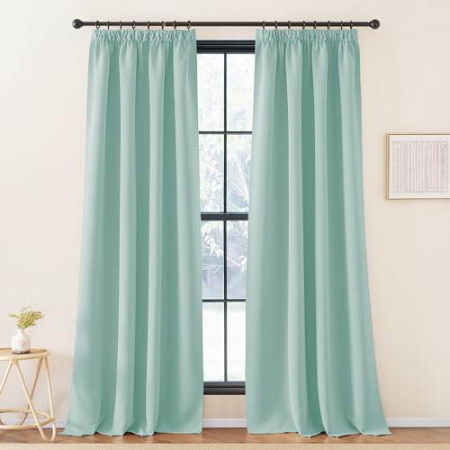 KGORGE Übergardinen mit Kräuselband Wohnzimmer Gardinen Grün Blickdicht 2er Set 260 x 140 cm(HxB) Extra Lange Vorhänge für Schiene Thermovorhang Hitzeschutz Kräuselband, Hellgrün von KGORGE