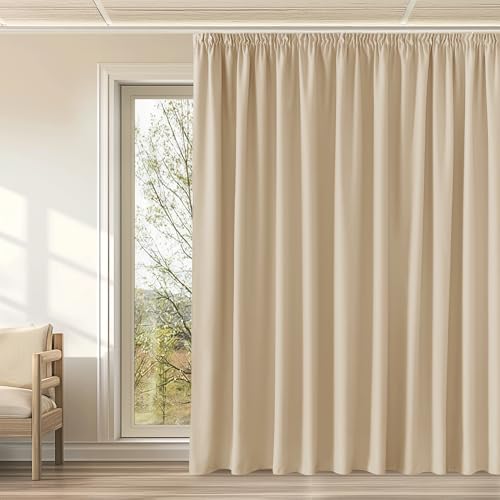 KGORGE Übergardinen mit Kräuselband Wohnzimmer Gardinen für Große Fenster 1er-Set 240 x 300 cm(HxB) Vorhang Blickdicht Thermogardine gegen Hitze Verdunklungsgardine, Biscotti Beige von KGORGE