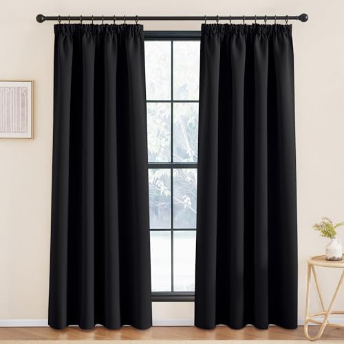 KGORGE Verdunkelnde Vorhänge Schwarz Wohnzimmer Gardinen 200 cm Lang Blickdichte Vorhang Kräuselband Verdunkelungsvorhang Schiene Thermovorhang Hitzeschutz 2er Set 200 x 140 cm(HxB) von KGORGE