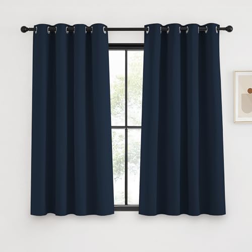 KGORGE Vorhänge Kurz Blickdicht Vorhang Dunkelblau 145 x 140 cm(HxB) Verdunklungsvorhänge mit Ösen Thermovorhang mit Ösen Gardinen 2er Set Blackout Curtains for Bedroom Scheibengardine von KGORGE