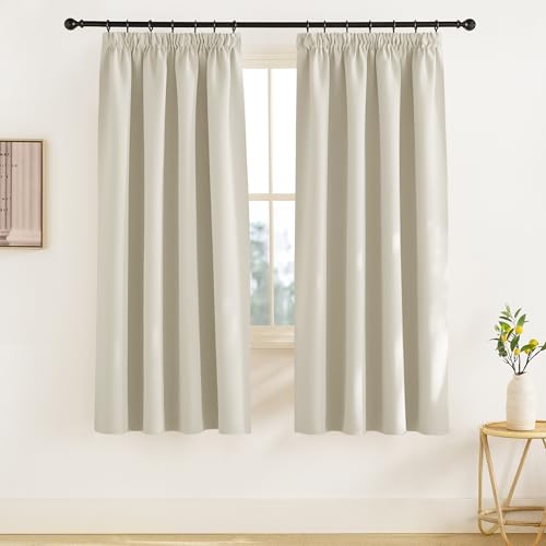 KGORGE Vorhang Beige Blickdicht Thermogardinen Hitzeschutz mit Kräuselband Vorhänge Wohnzimmer Schiene 2-Set 175 x 140 cm(HxB) Verdunklungsvorhänge Blackout Curtains Living Room, Hellbeige von KGORGE