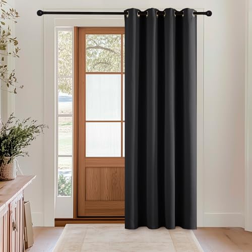KGORGE Vorhang Schwarz Blickdicht Türvorhang Gegen Kälte Vorhänge 210 cm Lang Abdunkelnde Gardinen Verdunkelnd - 1 Stück H 210 x B 140 cm Verdunkelungsvorhang Ösen Thermovorhang Tür Wohnzimmer von KGORGE