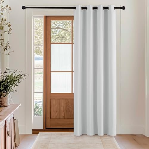 KGORGE Vorhang Weiss Blickdicht Wärmevorhang Kälteschutz Tür - 1 Stück H 230 x B 140 cm Gardinen Wohnzimmer Modern Verdunkelungsvorhang mit Ösen Türvorhang Ösenschal, Grauweiß von KGORGE