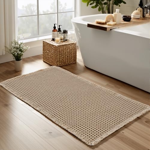 KGORGE Waffel-Badezimmerteppich für die Dusche, ultraweich, super saugfähig, waschbar, schnell trocknend, Gummi-Rückseite, Bauernhaus-Badezimmer-Dekor für Boden, WC, Schlafzimmer, Braun, 61 x 119,4 cm KGORGE Waffel-Badezimmerteppich für die Dusche, ultraweich, super saugfähig, waschbar, schnell trocknend, Gummi-Rückseite, Bauernhaus-Badezimmer-Dekor für Boden, WC, Schlafzimmer, Braun, 61 x 119,4 cm von KGORGE