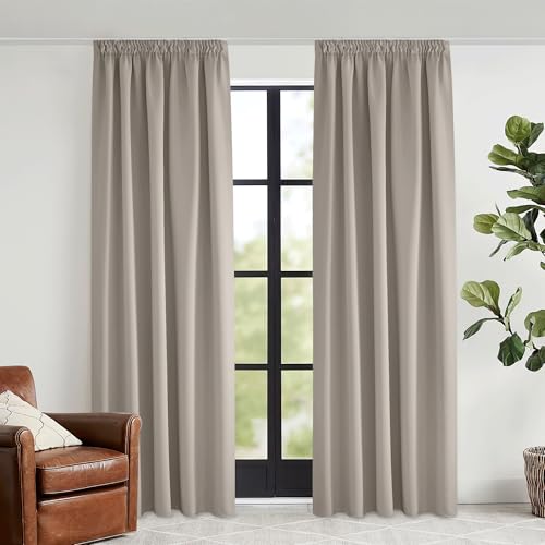 KGORGE Wohnzimmer Gardinen mit Kräuselband Thermovorhang Hitzeschutz 2 Stücke Verdunklungsvorhänge Übergardinen für Schienen Thermo Gardinen, 240 x 140 cm(HxB), Sandfarben von KGORGE