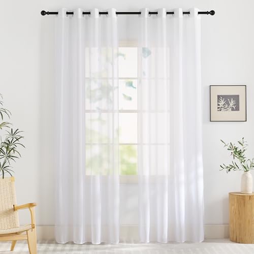 KGORGE Wohnzimmer Gardinen mit Ösen Vorhang Weiß Transparent H 220 x B 140 cm Ösenvorhang Weiss Stores Gardine Durchsichtig Vorhänge Wohnzimmer Modern 2-Set Sheer Curtains White von KGORGE