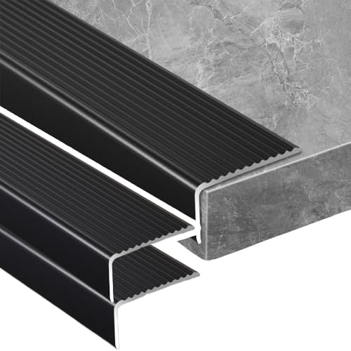 KGPGNYMYHA 2er-Pack Treppenkantenprofile 120cm Schwarz Metall Treppenstufen Rutschfeste Stufenkantenschutz, Treppenkantenschutz Für Außenbereich(Black,130cm/51.2in) von KGPGNYMYHA
