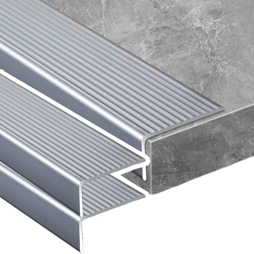 KGPGNYMYHA 2er-Pack Treppenkantenprofile 120cm Schwarz Metall Treppenstufen Rutschfeste Stufenkantenschutz, Treppenkantenschutz Für Außenbereich(Grey,150cm/60in) von KGPGNYMYHA