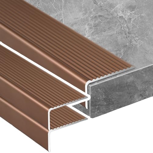 KGPGNYMYHA 2er-Pack Treppenkantenprofile 120cm Schwarz Metall Treppenstufen Rutschfeste Stufenkantenschutz, Treppenkantenschutz Für Außenbereich(Rose gold,120cm/48in) von KGPGNYMYHA