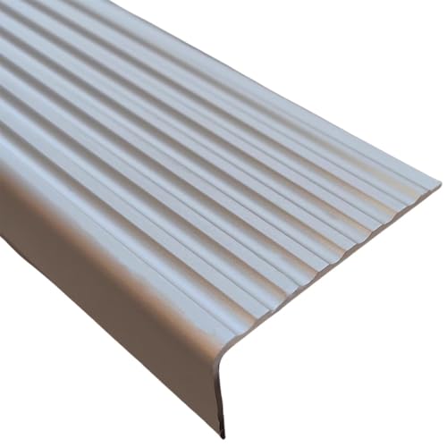 KGPGNYMYHA Aluminium Treppenkantenschutz, Treppenprofil Für Geflieste Marmorböden, Selbstklebende Treppenkantenprofil Weiche Leichte Rutschfeste Treppenstufen(Silver,150cm/60in) von KGPGNYMYHA