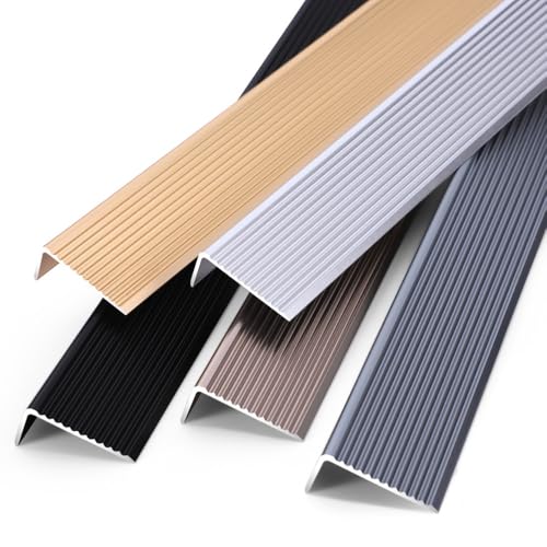 KGPGNYMYHA L-förmiger Treppenkantenschutz Aus Aluminium Rutschfester Winkelprofil Treppenkantenprofil Treppenschutz, Wasserdichte Stufenkantenprofil(Grey,3p-150cm/60in) von KGPGNYMYHA