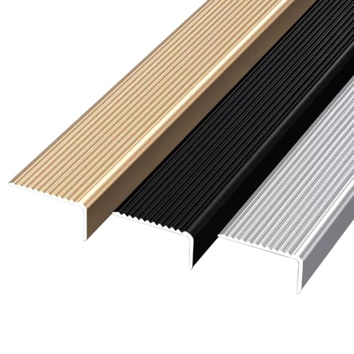KGPGNYMYHA Metall Stufenkantenprofil 120cm Treppenkantenprofil Aluminium Treppenwinkel Innen & Außen Treppenkante Schutzprofil(Black,2x110cm/43.3in) von KGPGNYMYHA
