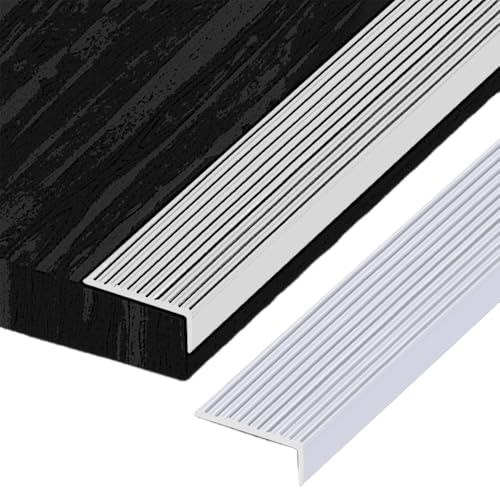 KGPGNYMYHA Schwarze Treppenkantenprofil Metall Treppenwinkel Rutschfester Treppenkantenschutz Treppen-Kantenschutz Zierleiste Für Türen(Silver,140cm/55in) von KGPGNYMYHA