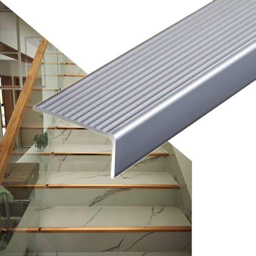 KGPGNYMYHA Schwarze Treppenkantenschutz Rutschfester Stufenkantenschutz, Treppenkantenprofile Für Veranda/Treppen/Stufen Holztreppenstufen(Grey,1p-130cm/51.2in) von KGPGNYMYHA