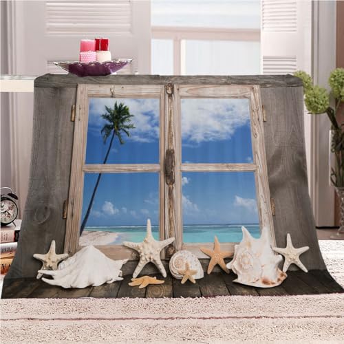 Decken Fiir Sofa 3D Fenster Strand Meerblick Kuscheldecke Wohndecke Tagesdecke 180x200Cm Sherpa-Decke Für Couch, Superweiche Sofadecke Für Erwachsene Und Kinder von KGSK