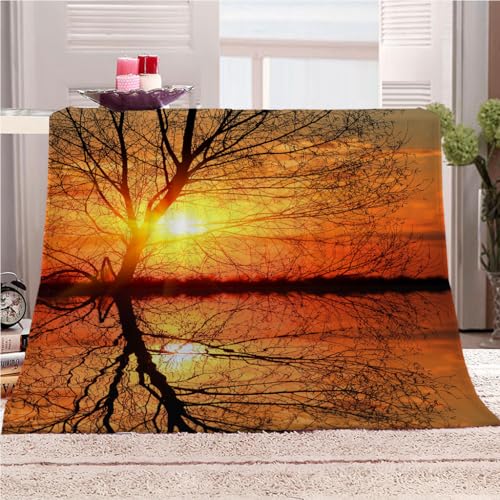 Flanelldecke 180x220Cm Kuscheldecke 3D Big Tree Abendblick Wohndecke Groß Hochwertige Sommer Winter Warme Bett Wohndecke Sofaüberwurf Decke Tagesdecke Weich von KGSK