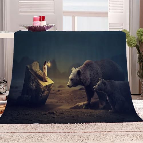 Flanelldecke 180x220Cm Kuscheldecke 3D Tierbär Ideen Wohndecke Groß Hochwertige Sommer Winter Warme Bett Wohndecke Sofaüberwurf Decke Tagesdecke Weich von KGSK