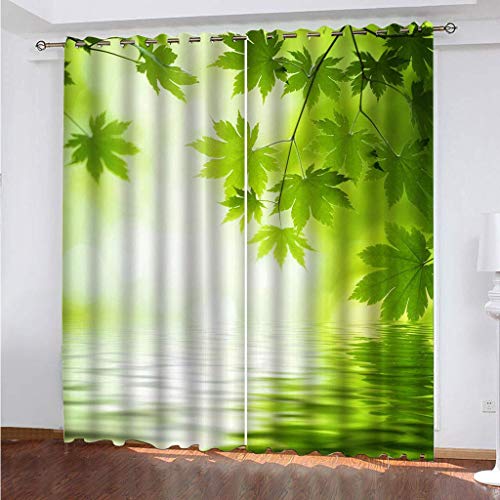 KGSK Vorhänge Mit Ösen 2Er Set 3D Grüne Blätter Auf Der Wasseroberfläche Muster Vorhang Blickdicht Verdunkelung Drucken 160x200 cm Verdunklungsvorhänge 2Er Set Für Deko Wohnzimmer Modern Schlafzimmer von KGSK