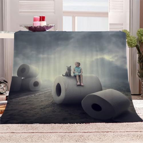 Wohndecke 3D Tiere Katze Und Mädchen Kuscheldecke 130x150Cm Warmer Winter Weich Sherpa Wohndecke Flauschige Couchdecke Für Erwachsene Sofadecke Decke Für Kinder Jungen Erwachsene von KGSK