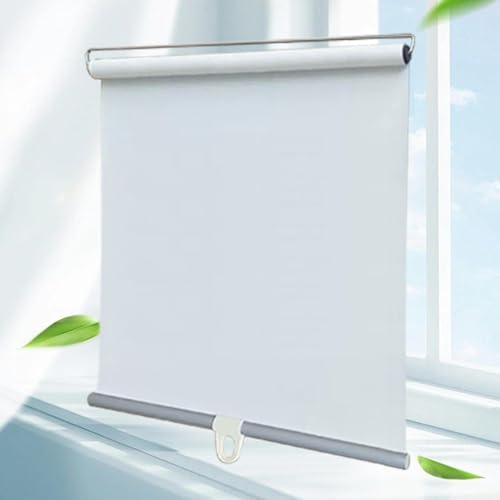 Feder Rollos Verdunkelungsrollos,Rollos Ohne Bohren,Hebbare Balkon-Sonnenschutz-Vorhänge,Sonnenschutz & Wärmedämmung,Temporäre Jalousien Mit Saugnäpfen, Individuelle,White-60x150cm(23.6x59in) von KGUDYS