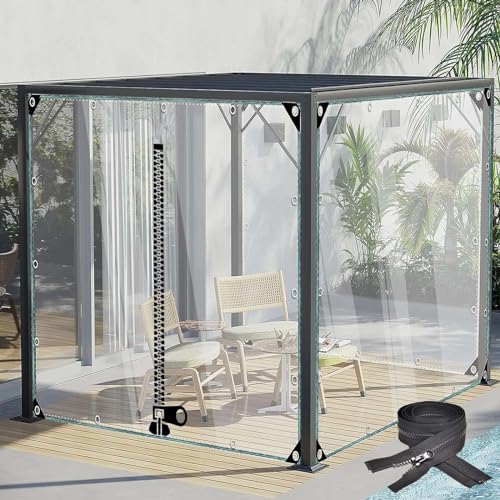 KGUDYS Transparente Abdeckplane,0,35mm PVC Transparent Plane Seitenwände Mit Reißverschluss,Schwerlast wasserdichte Outdoor-Planen Mit ösen,Für Veranda Patio Pergola,Uv-Strahlen,WxH-1.2x2m/3.9x6.6ft von KGUDYS