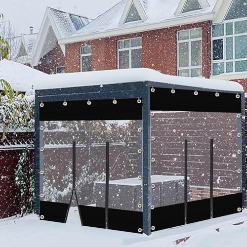 Outdoor Vorhänge Transparenter Schwarzer, 0,5mm PVC-wasserdichte Planenplatte, Wetterfeste Trennvorhänge, Mit Zwei Reißverschlüssen, Für Terrassen, Garagen, Pavillon,LxW-4.2x2.2m/13.8x7.2ft von KGUDYS