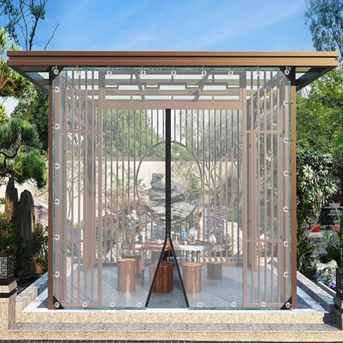 Pergola Terrasse Pavillon Veranda Transparente PVC-Planen-Seitenteile,Outdoor Durchsichtige Hochleistungsplane Mit Reißverschlusstür,100% Uv- & Witterungsbeständig,400g/㎡,WxH-2.5x2.5m/8.2x8.2ft von KGUDYS