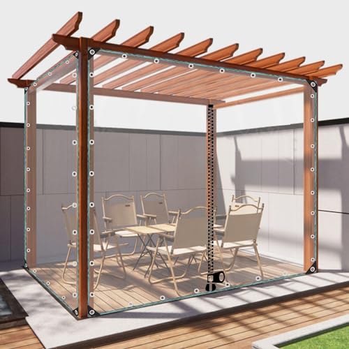 Transparente PVC-Plane Mit Reißverschluss,Klare wasserdichte Abdeckplane,0,35mm Faltbare PVC-Gewebeplane,Gärten Gewächshaus Pergola Transparente Plane Seitenwände Vorhänge,WxH-2.2x2.6m/7.2x8.5ft von KGUDYS