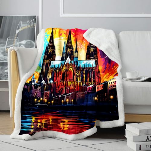 KGUHVFTK Sherpa-Decke, Kölner Dom, Bunte digital Bedruckte Decke, weiche Decke für Schlafsofa/im Freien, tolles Weihnachts-/Erntedankgeschenk. Größe: 130x150cm von KGUHVFTK
